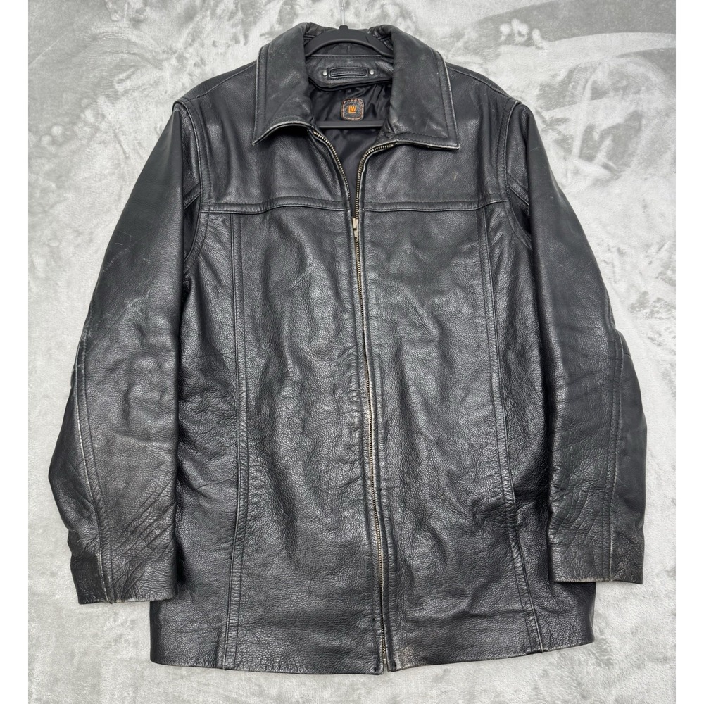 Vintage Wilsons Leather Jacket Mens Medium Long Coat Biker Moto Distressed Y2K